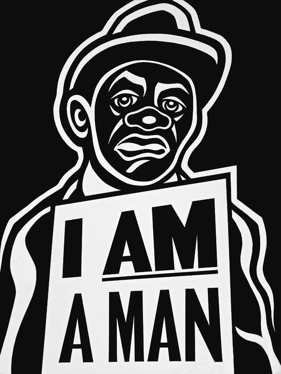 I AM A MAN, pen and ink drawing
